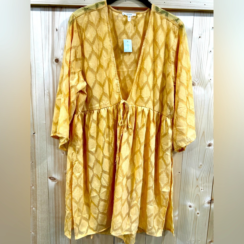 Maurices Boho Sheer Duster Kimono Sunflower Yellow NWT, Size large beachy, boho